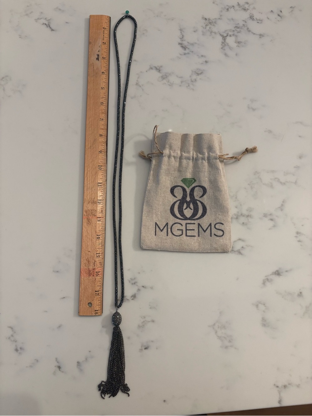MGEMS Black Hematite Tassel Necklace